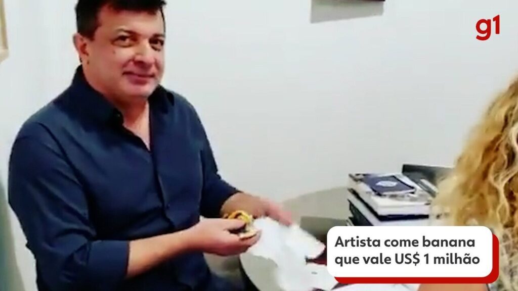Arte com banana e fita adesiva vai a leilão por quase R$ 6 milhões; obra já foi mordida 2 vezes | Pop & Arte