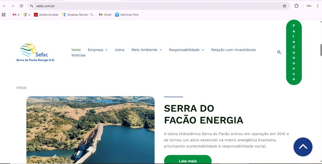 Serra do Facão Energia lança novo site com design moderno e navegação mais eficiente