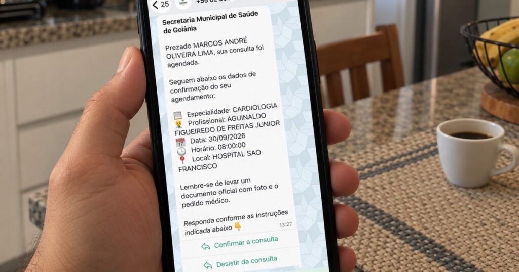 Goiânia: Secretaria Municipal de Saúde anuncia envio de mensagem para confirmação de agendamento para consultas especializadas