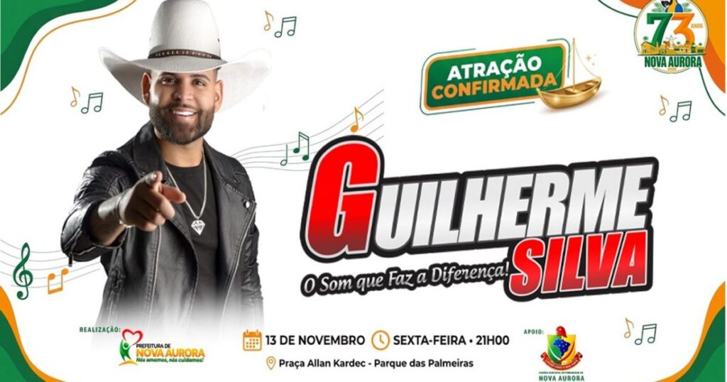 Nova Aurora celebra 73 anos com show de Guilherme Silva
